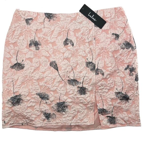 Lulus Most Darling Blush Pink Floral Jacquard Skirt NWT Large - Picture 3 of 10